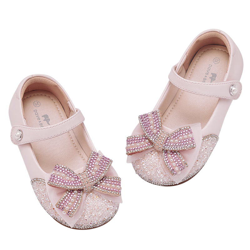 DAVE & BELLA Girls' Leather Shoes Spring Children's Princess Shoes Sparkling Baby Performance Flats Stylish