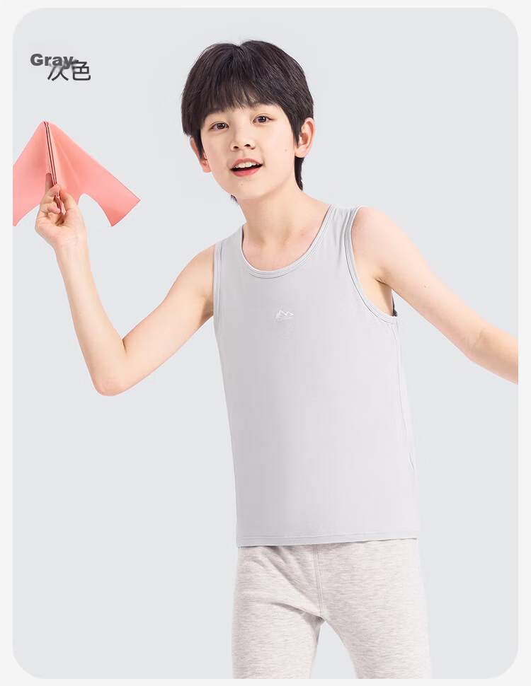 Jiusuibian Moisture-Wicking Sweat-Absorbing Children's Vest Unisex Kids Class A Yokesilk Base Shirt High Elasticity Sports Top for School Age Children 16
