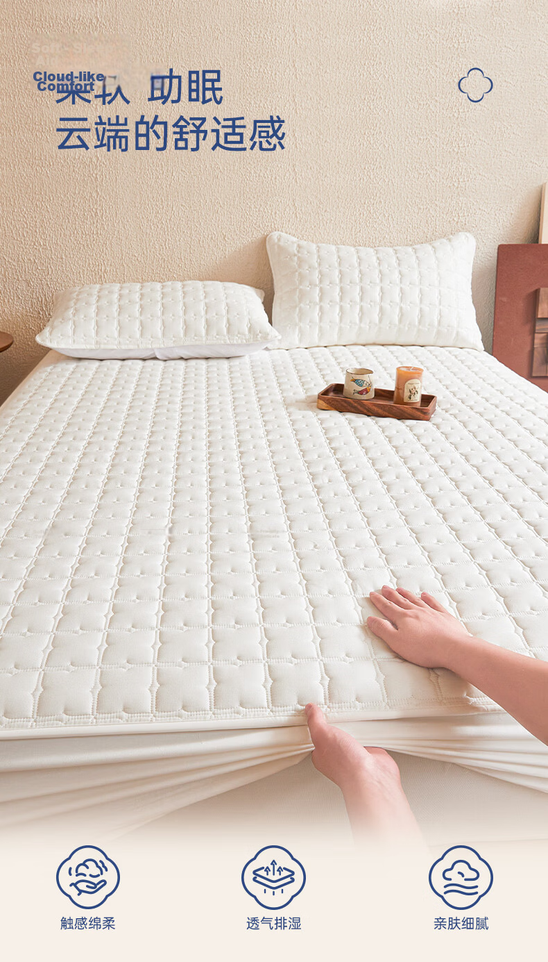 Grace Class A Antibacterial Quilted Mattress Protector Washable Bed Cover Plain White 1.8m 3