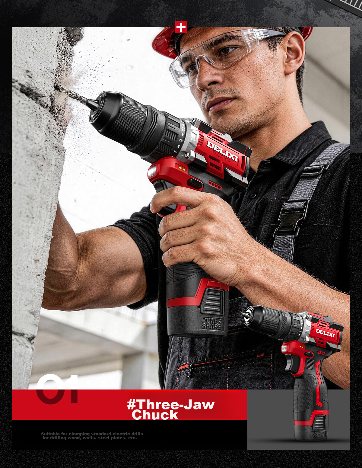 Delixi Electric Multifunctional 16.8V Brushless Lithium Battery Cordless Handheld Drill with Quick-Change Chuck and Toolbox 10