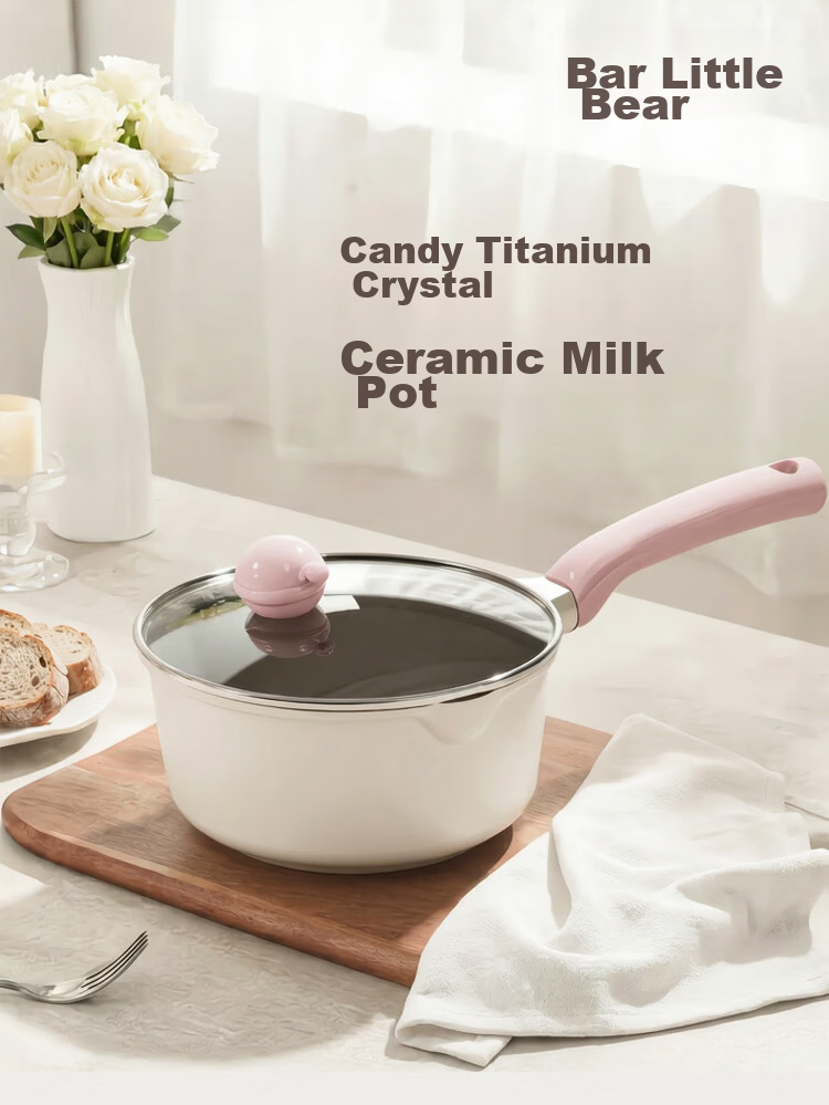 Bear Titanium Ceramic Non-Stick Milk Pot Baby Food Pot Healthy Coating Soup Pot 18cm Stove Compatible 1
