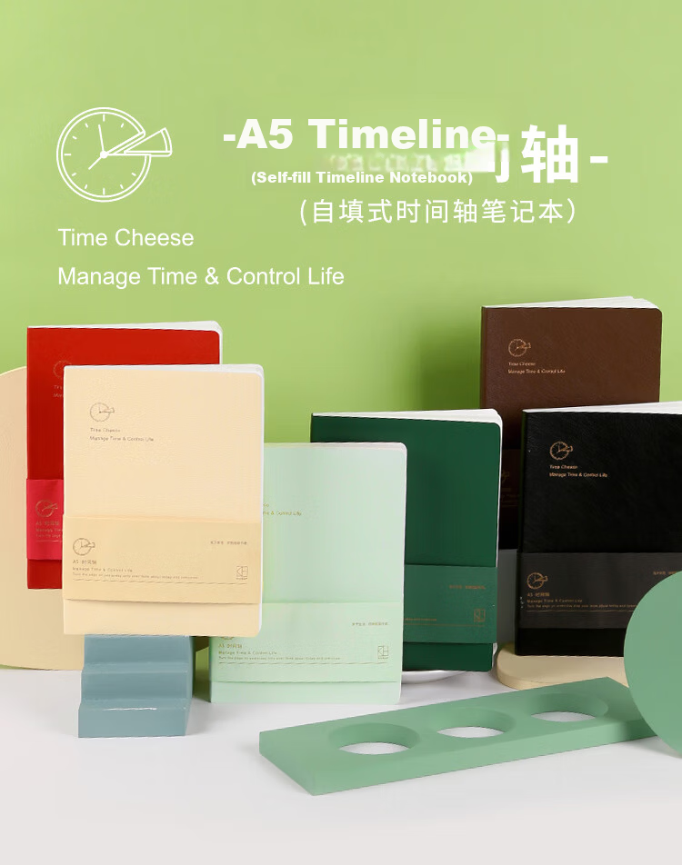 Kinbor Green Bubble Self-Filling A5 Timeline 80g/96 Sheets PU Leather Planner Time Management Notebook Efficiency Planning Journal DT53426 1