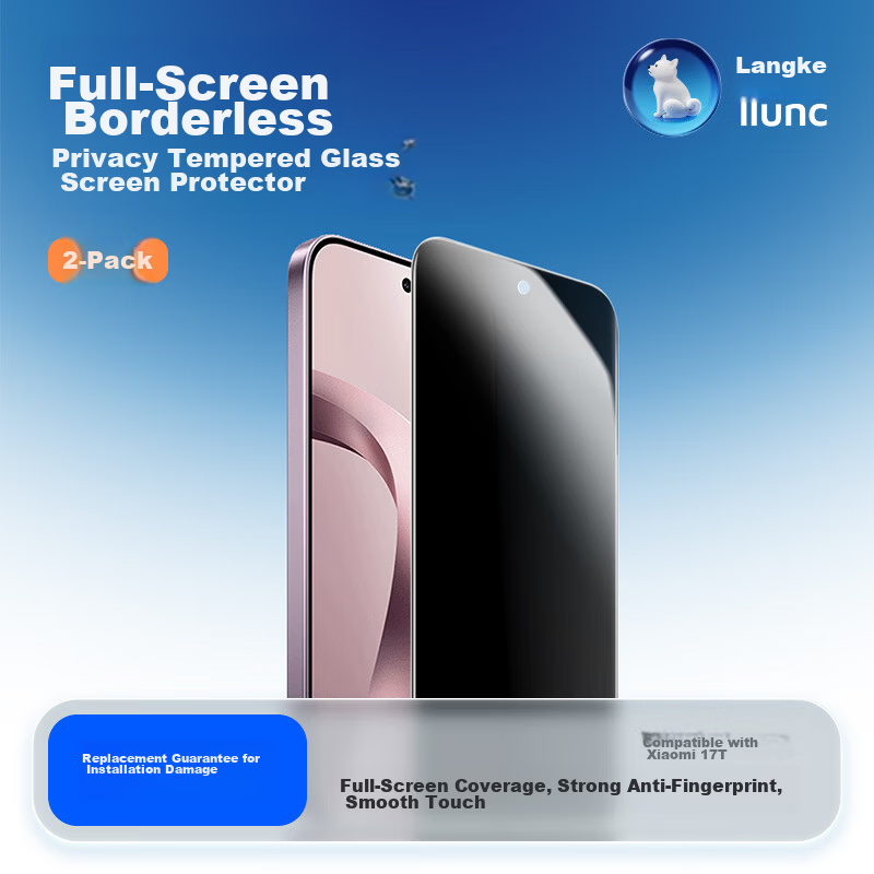 Langke [2-Pack] Privacy Screen Protector for Xiaomi 17T, Ultra-Thin Full-Screen Tempered Glass Anti-Peeping, High-Definition, Scratch-Resistant, Drop-Proof Phone Film