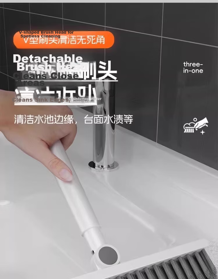 Guangduola Floor Brush Bathroom Brush No Dead Angle Shower Brush Floor Gap Brush Toilet Crevice Brush V-Shaped Long Handle Floor Brush 16
