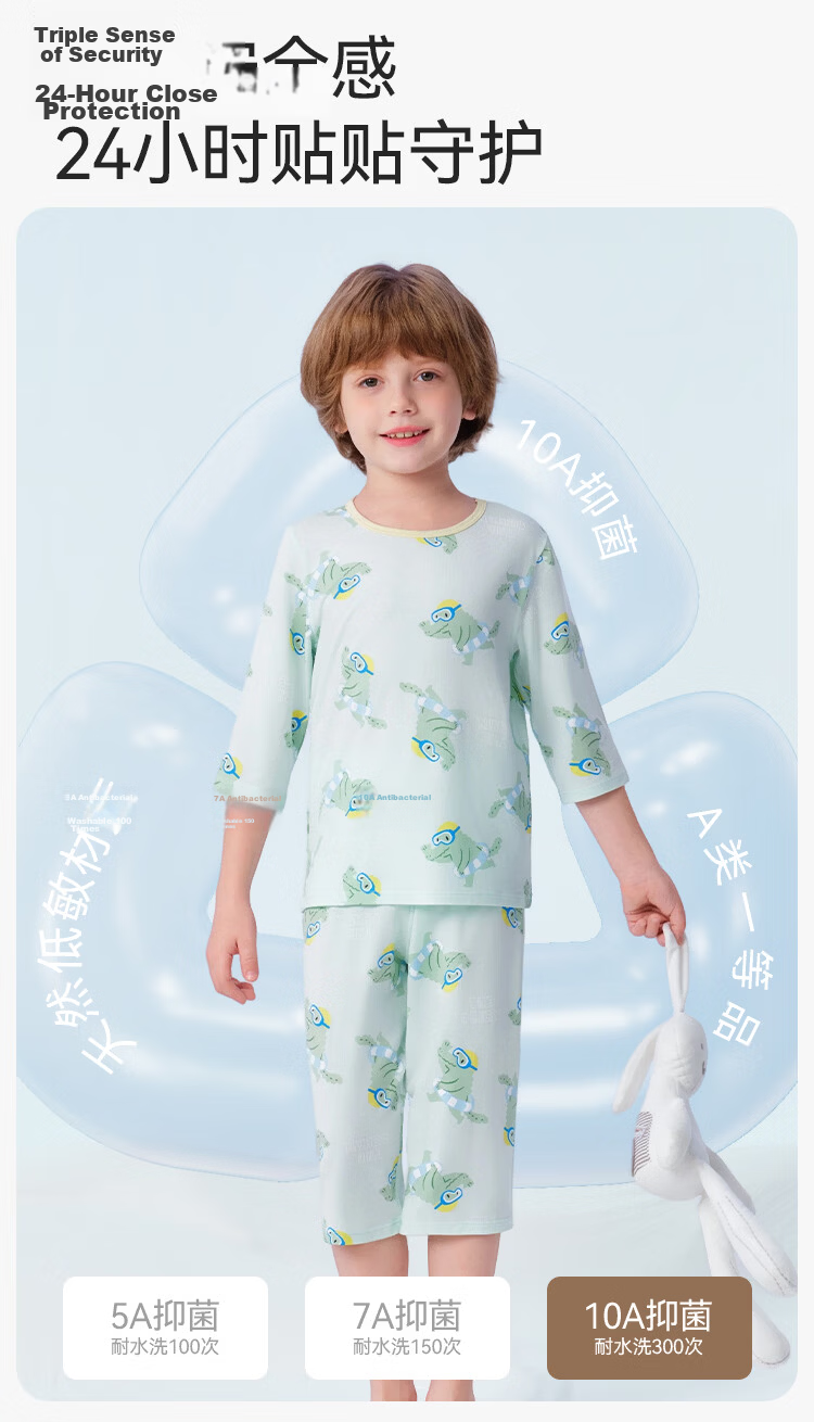 YEEHOO Children's Tencel Modal Boys' Pajamas, Kids' Summer Thin Short-Sleeve Sleepwear, Children's Loungewear, Size 140 9