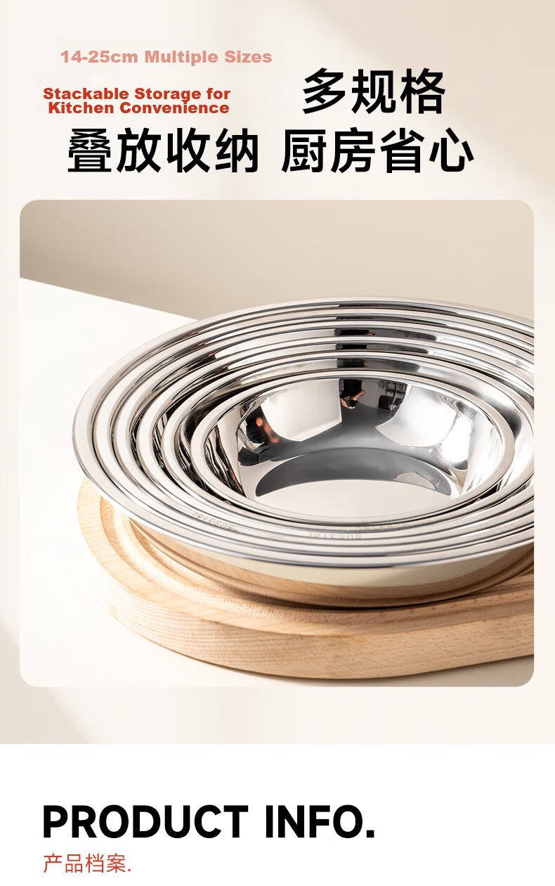 Onlycook 316L Stainless Steel Thickened Round Plate 19cm Household Dinner Plate Fruit Plate Spring Roll Plate Prep Plate 8