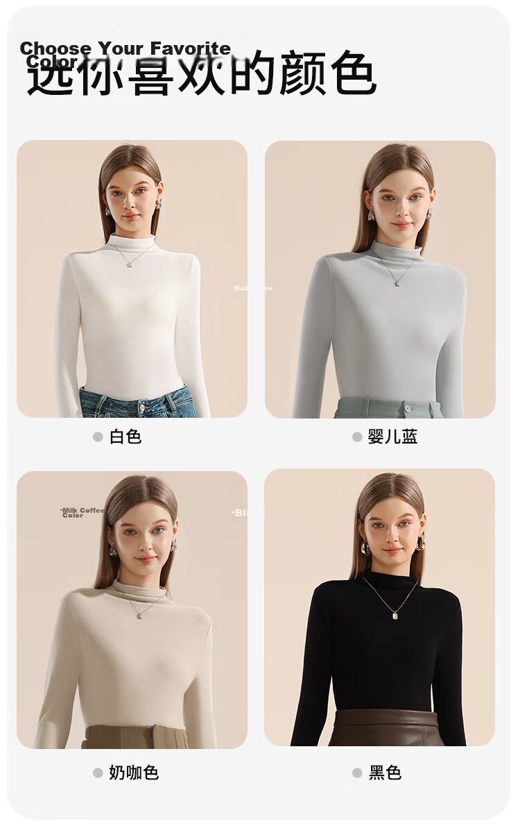 MiiOW New Thermal Velvet Women's Base Layer Long Sleeve Turtleneck Ribbed Stretch Slim Fit Top White M 12