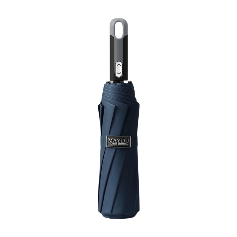 MAYDU Fully Automatic 10-Rib Umbrella, Men's Business Folding Umbrella for Sun And Rain, Extra Large Reinforced Tri-Fold Double Umbrella M3077 Navy Blue