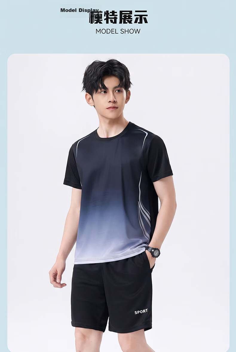 VICTORIATOURIST Summer Ice Silk Quick-Dry Running Sports Set for Men and Women, Short Sleeve T-Shirt and Shorts, Couple's Basketball Badminton Fitness Apparel 22