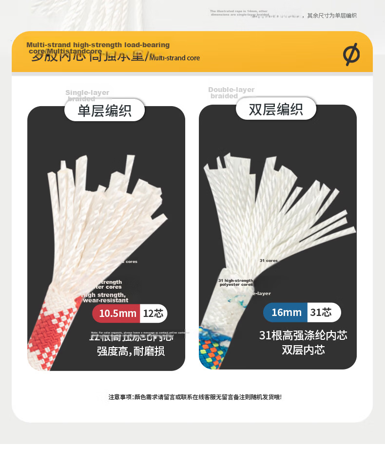 SHANDUAO Safety Rope High Altitude Work Rope National Standard Insurance Rope SD300 Double Hook 10.5mm Yellow 10m 4