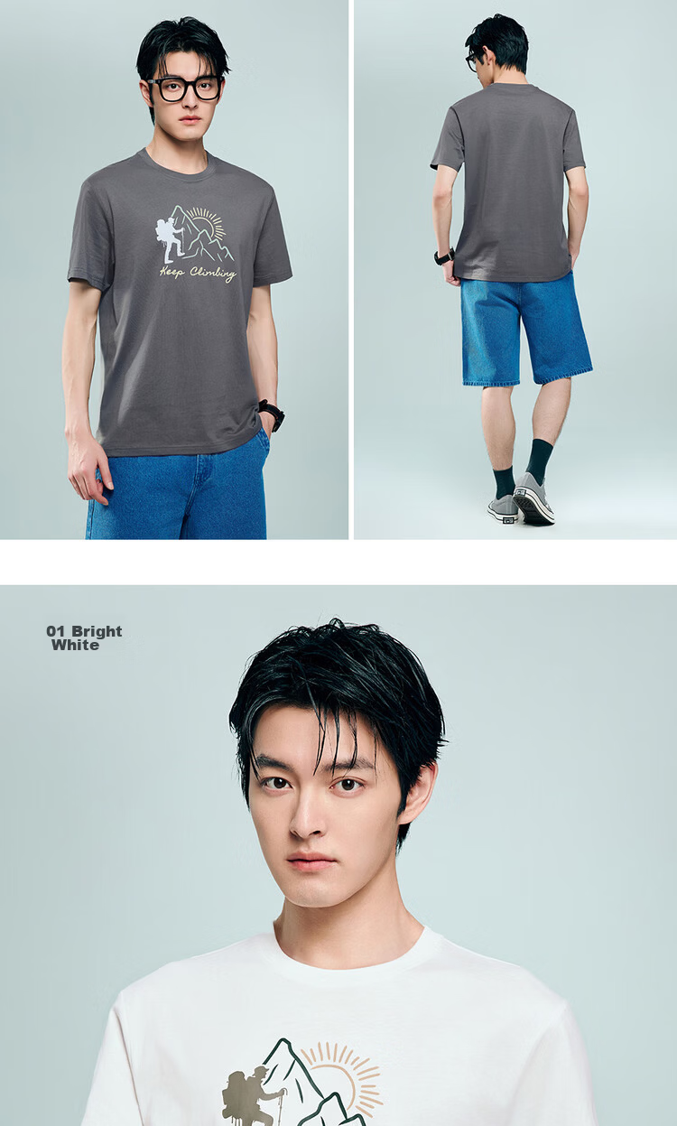 Giordano Men's Summer New Cotton T-Shirt Mountain Theme Print Crew Neck Top 13096306 12