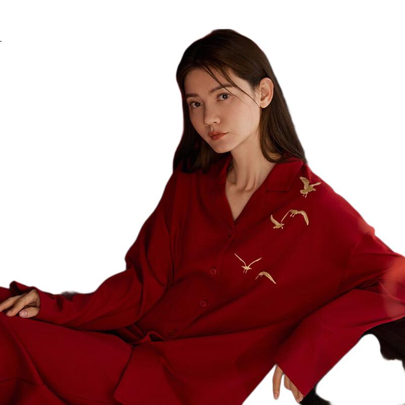 Caramella Men's Red Loungewear Autumn Winter Soft Cotton Pajama Set Couples Wedding Festive Sleepwear