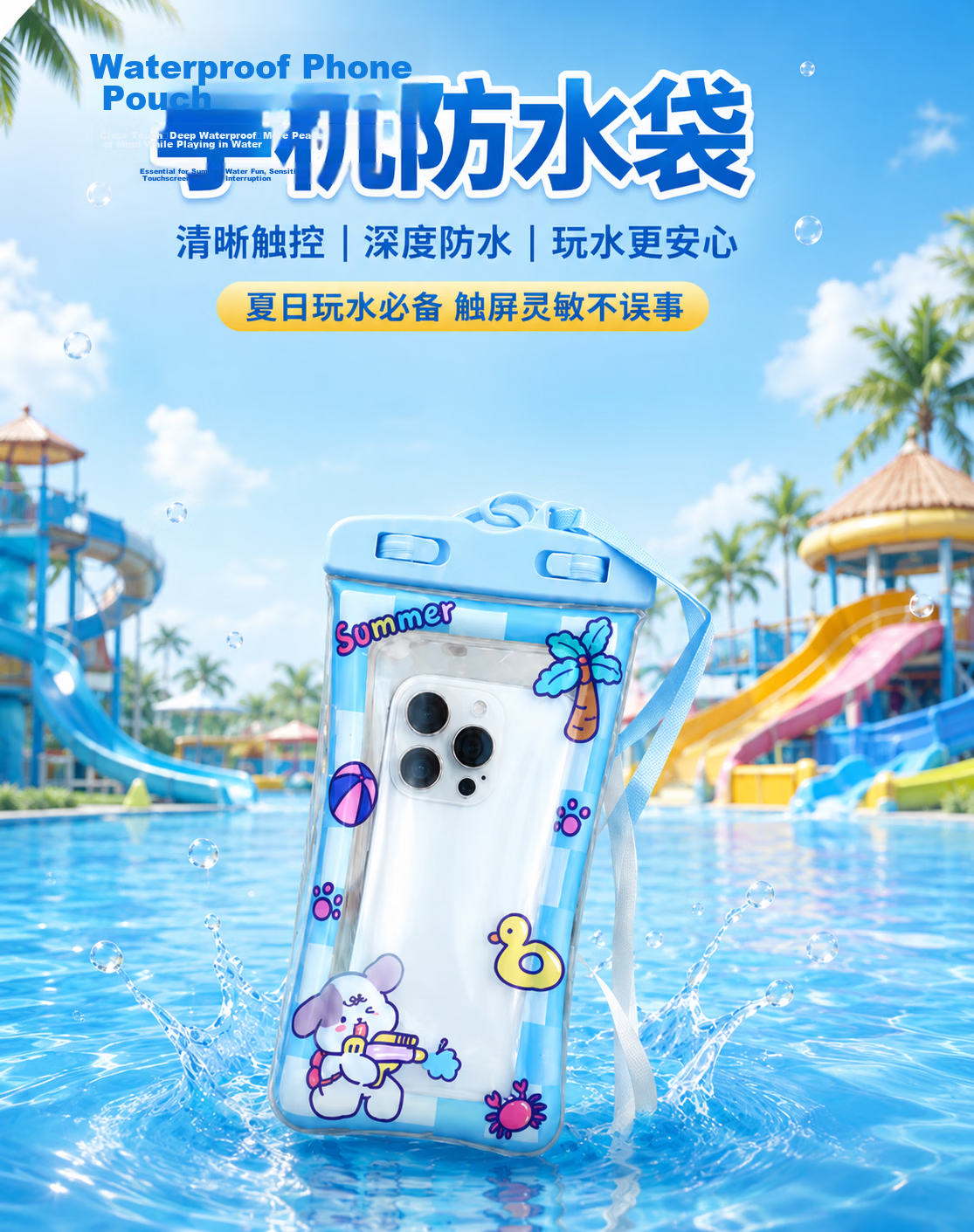 Liomirror Waterproof Phone Pouch Touchscreen Swimming Sealed Bag with Lanyard Waterproof Case Floating Bag for Photography Delivery Rider Blue 2