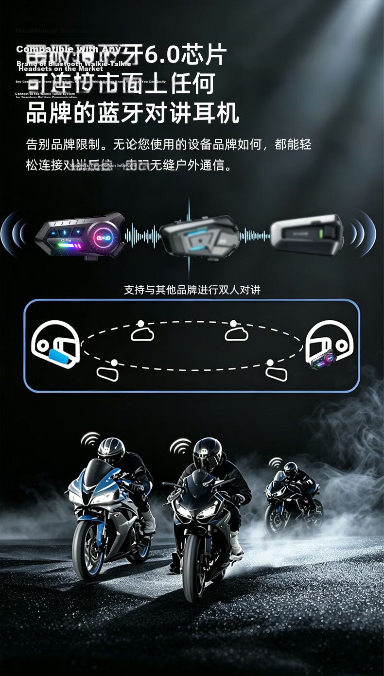 Baking Motorcycle Helmet Bluetooth Earphones Deep Bass Full Face Half Face Riding Cross-Brand Multi-Person Intercom Waterproof Noise Cancelling Long Distance Riding Earphones 4