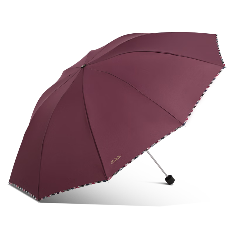 Tiantangshan Large Umbrella, Three-Fold, Suitable for Both Sun And Rain, Business Umbrella with Classic Checkered Pattern, 10 Ribs, Large Umbrella for Men And Women, Dark Purple-Red