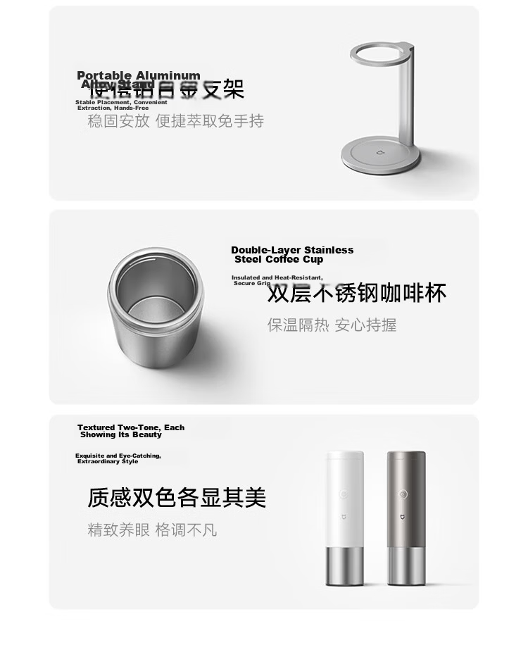 Mijia Xiaomi Portable Coffee Maker Mini Handheld Fully Automatic Capsule and Ground Coffee Machine for Office and Home Outdoor Camping Cold Brew and Hot Brew White with Storage Bag 27