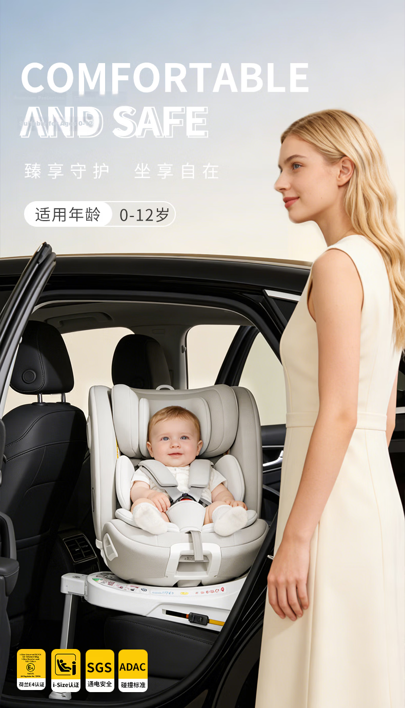 GEMCLE Craftsman Uncle Child Safety Seat 0-6-12 Years Car Baby i-Size Certified Car Seat 1