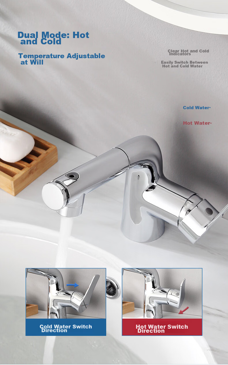 ARROW YJ Minimalist Brass Pull-Out Black Basin Faucet Multi-Mode Hot and Cold Water Bathroom Sink Faucet 9