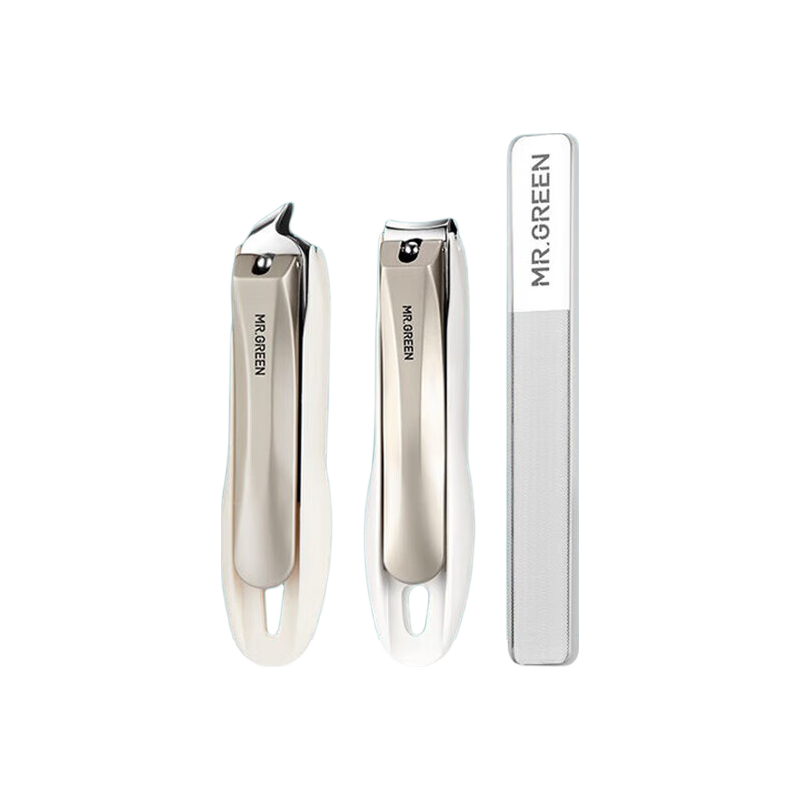 MR.GREEN German Anti-Splash Nail Clipper Set Medium-Sized Straight Nail Clippers Angled Nail Nippers with Glass File Imported Stainless Steel Manicure Tools 3-Piece Set Mr-1227plus