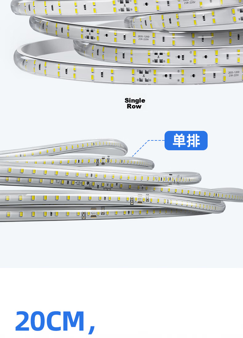Deyan LED Strip Light 220V High Voltage Outdoor Waterproof Lamp Hotel Villa Project Super Bright Linear Decorative Light Outdoor Lighting 100m White Light [6W-120 LEDs/m] 8
