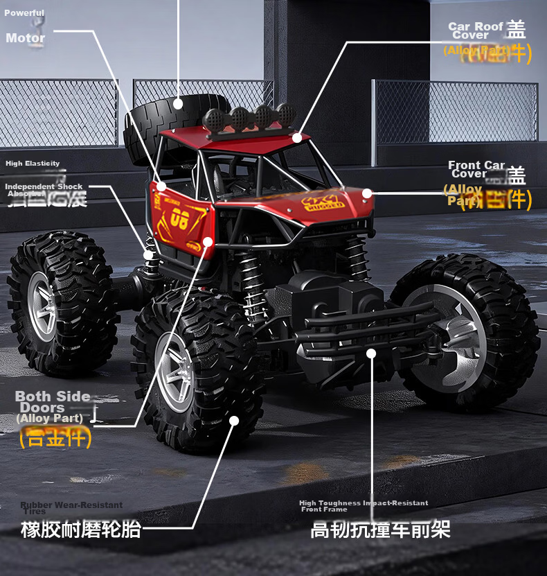 QZCX Six-Wheel Alloy Off-Road RC Climbing Racing Toy Car Children's Day Gift for Boys and Girls 5