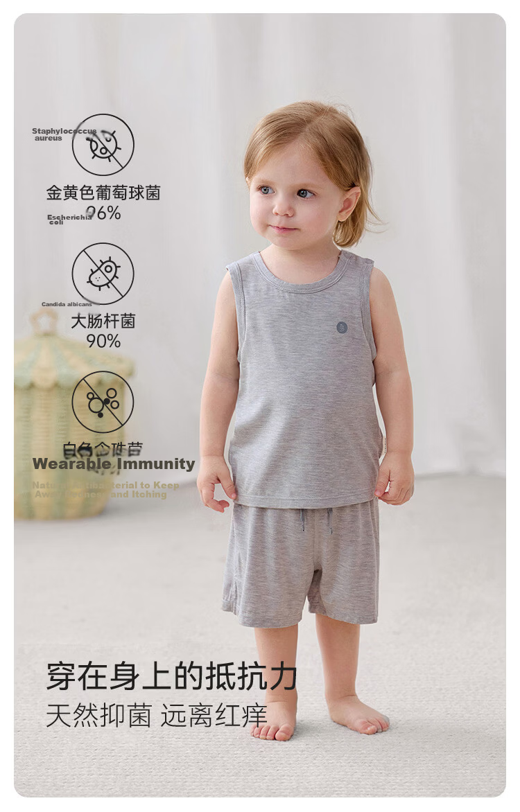 Babylove Baby Vest Set Summer Lightweight Breathable Bamboo Fiber Homewear Casual Pajama Shorts Two-Piece Set 6