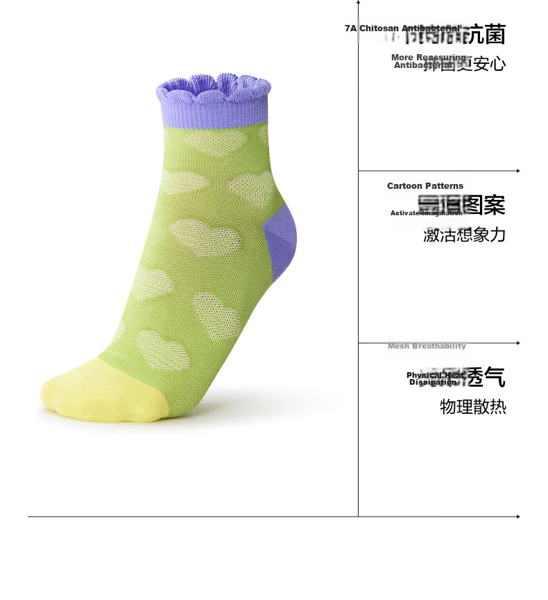 Bananain 501C Kids Socks Boys and Girls 7A Antibacterial Odor-Resistant Combed Cotton Breathable Mesh Thin Short Socks Spring Summer 3 Pairs 3