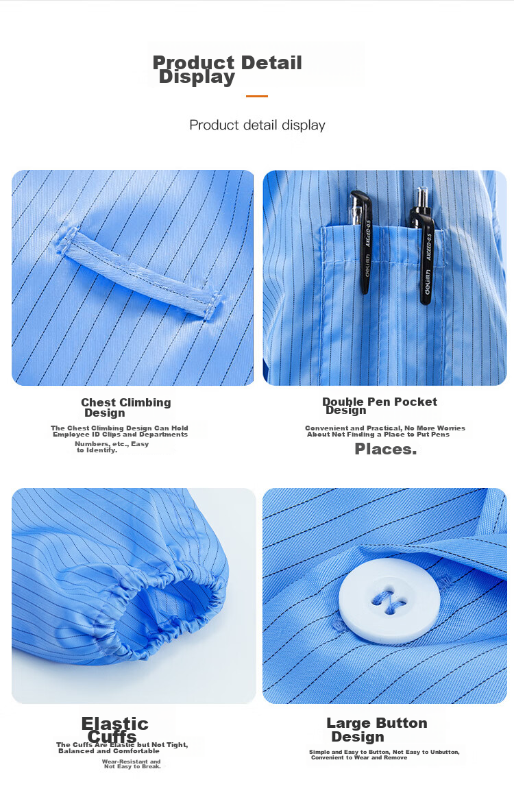 Gongpinxing Anti-Static Dust-Free Long Lab Coat Workwear Unisex Dustproof Workshop Electronics Factory Protective Clothing XL 6