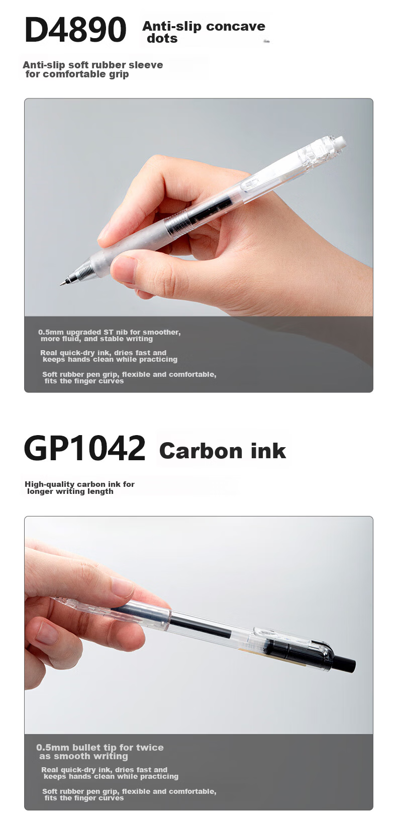 AIHAO ST Quick-Drying Gel Pen, Large Capacity Retractable 0.5mm Black, Student Exam Writing Pen, Office Supplies, Signature Pen, Graduated Refill, Soft Rubber Grip 6
