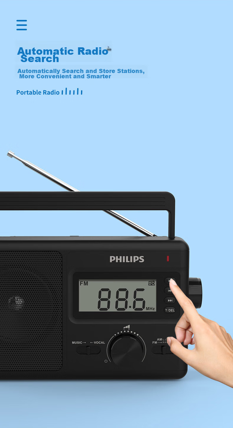 PHILIPS TAR2768 Radio Bluetooth Speaker Portable Rechargeable Stereo Multi-Functional Music Player Speaker for Outdoor And Home Use, Black 5