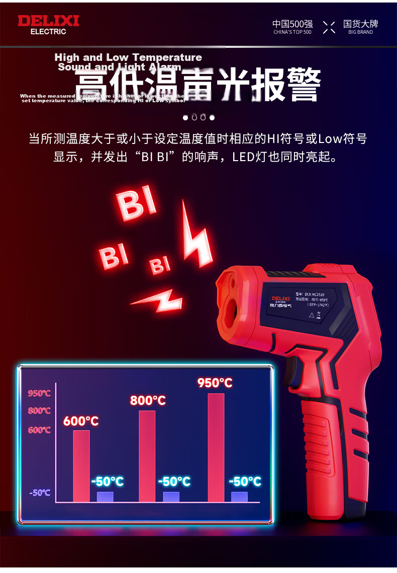 Delixi Electric Industrial Infrared Thermometer Temperature Gun Oil Thermometer Kitchen Baking Water and Oil Temperature Gun [Rechargeable Kit] 12