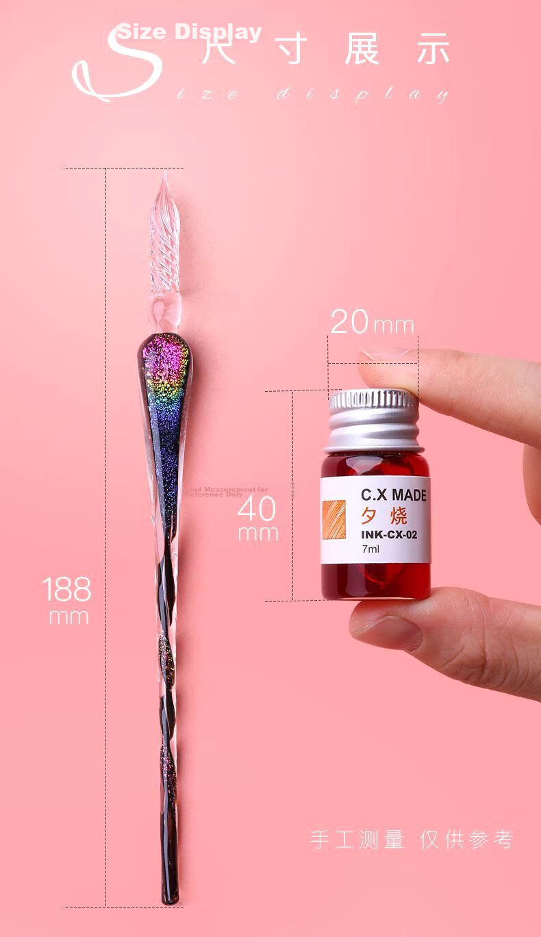 GOTOVAN Crystal Glass Dip Pen Set High-Value Fairy Style Vintage Fountain Pen Dip Pen Back-to-School Teacher's Day Birthday Gift Colorful Gradient Glass Pen 13