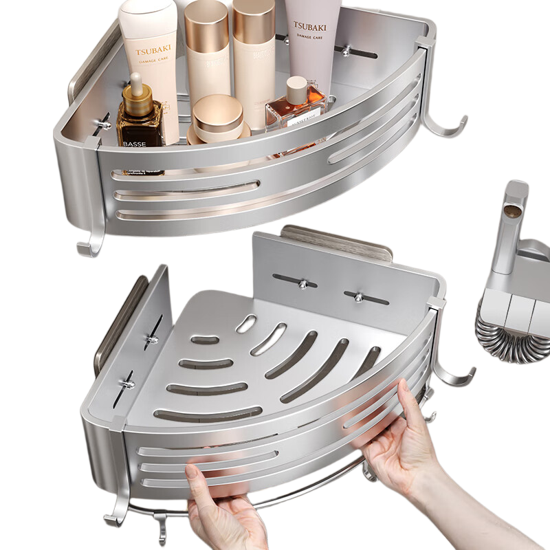 Baihan Bathroom Storage Rack, Triangle Shelf, No Drilling Required, Space Aluminum, Detachable Wall Corner Rack, Baked Paint, Rust-Resistant