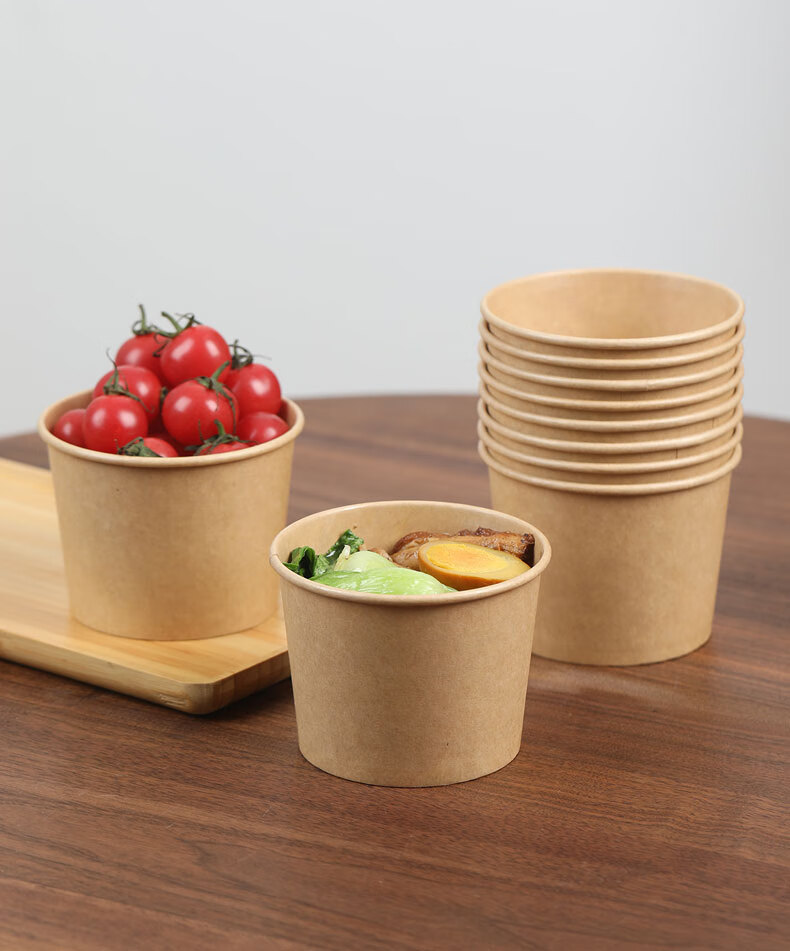 Fangcaodi Disposable Paper Bowls, 750ml*50 Pieces, Bamboo Fiber Takeout Boxes, for Sweet Porridge, Sour And Spicy Noodles, Instant Noodles, Picnic Use, without Lids 5