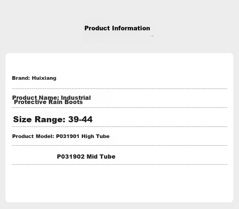 Huixiang JD Industrial Private Label High Tube Rain Boots Size 43 Pair Waterproof Chemical Resistant Wear Resistant Oil Resistant Corrosion Resistant 9