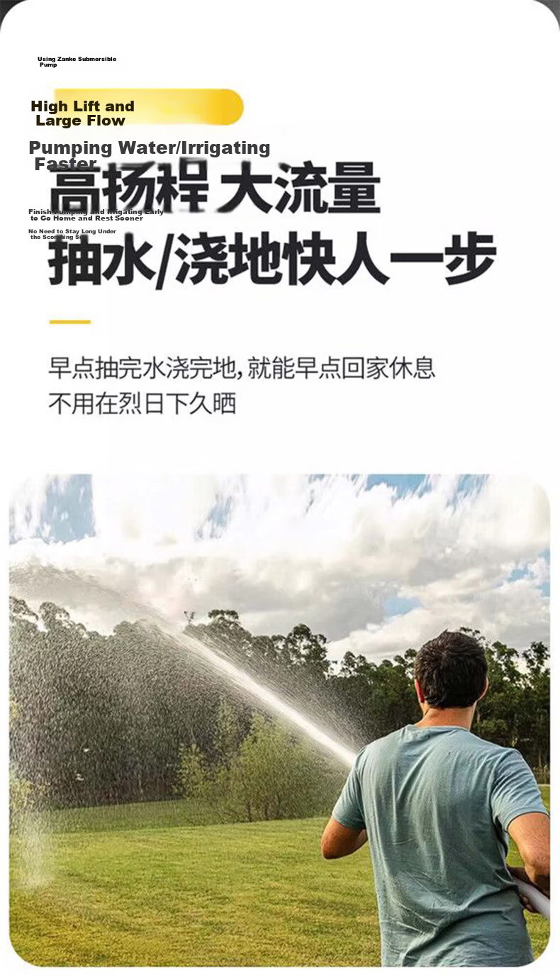 Zanco DC Submersible Pump Agricultural and Household Watering Device Electric Vehicle Water Pump High Lift 24V 1 Inch 4