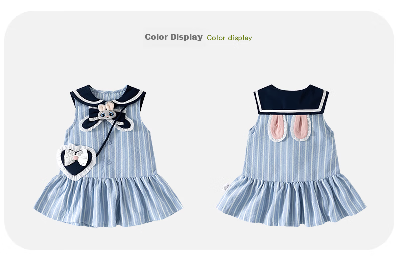VOONLIE Girls Summer Dress Children's Bunny Police Princess Vest Dress Stylish Baby First Birthday Dress Summer 4