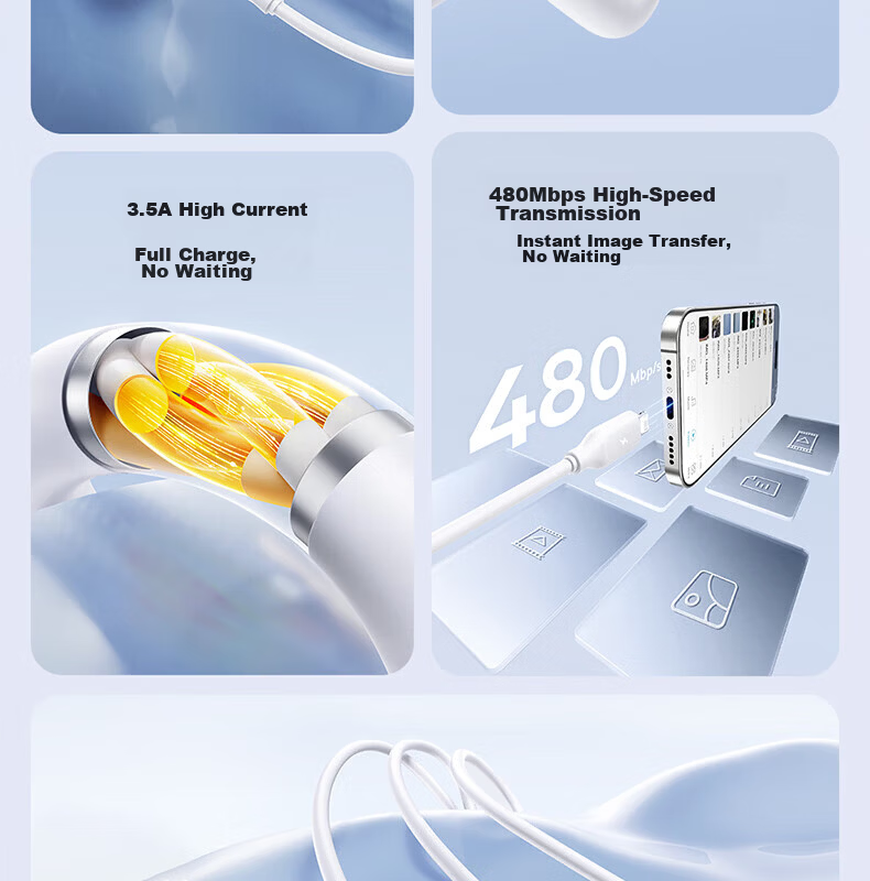 BASEUS Apple 16/15 Charging Cable Data Cable Fast Charge 3.5A Multi-in-1 Type-C Moonlight White 1.2m 4