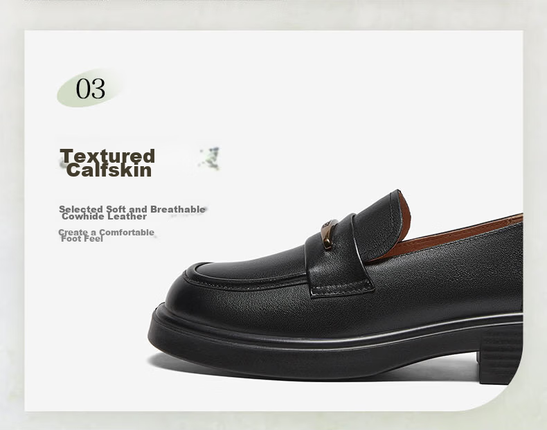 Basto 26 Autumn [Genuine Leather] Loafers Simple College Style Chunky Heel Women's Shoes 22
