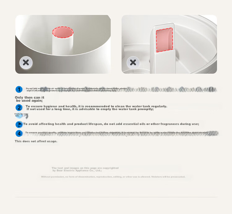 Bear Air Humidifier for Home, Infant Bedroom Nasal Care, Quiet Sterilization, High Mist Output, Desktop Small Air Conditioner Humidifier JSQ-Z50G2 with Filter Cartridge 17