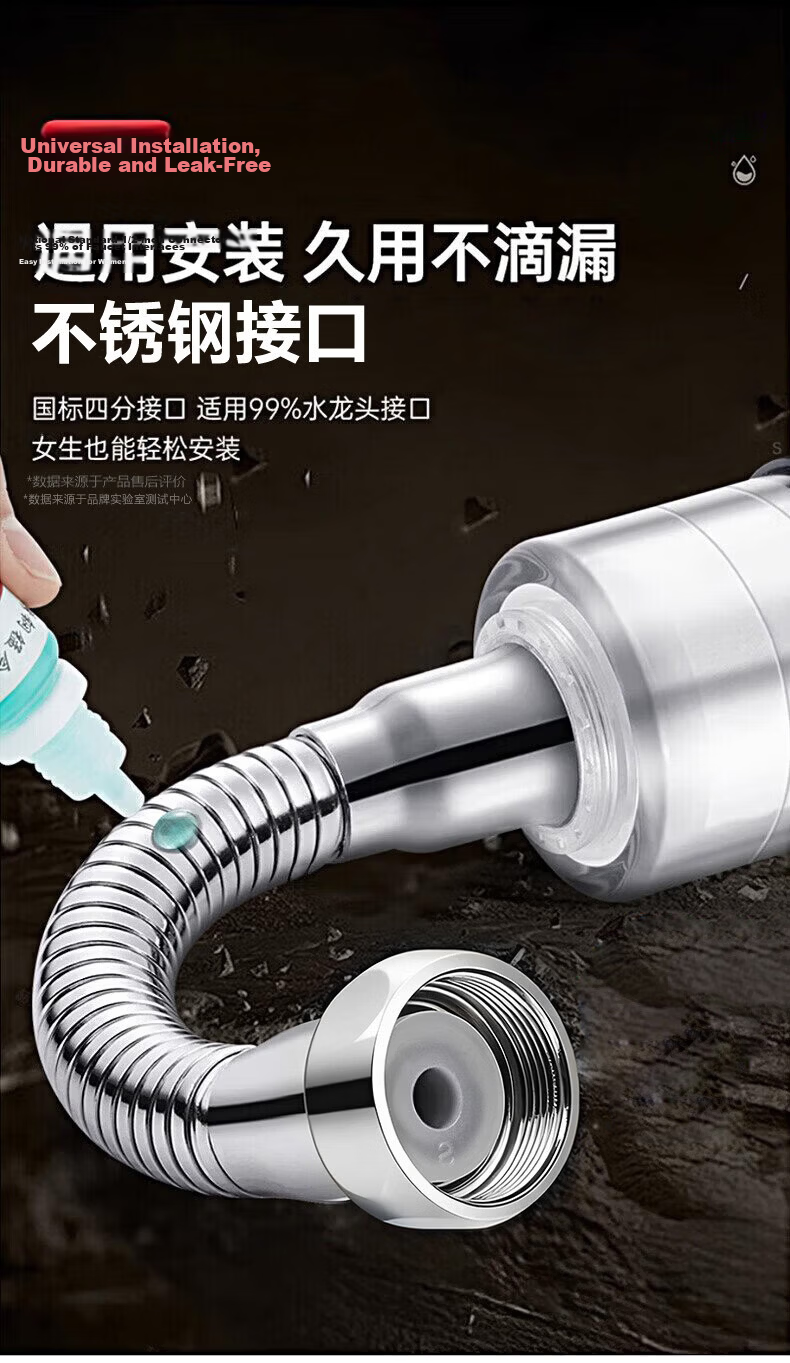 WUZORY Precision Kitchen Faucet Stainless Steel Long Extension Booster Aerator Filter Splash-Proof Nozzle 13