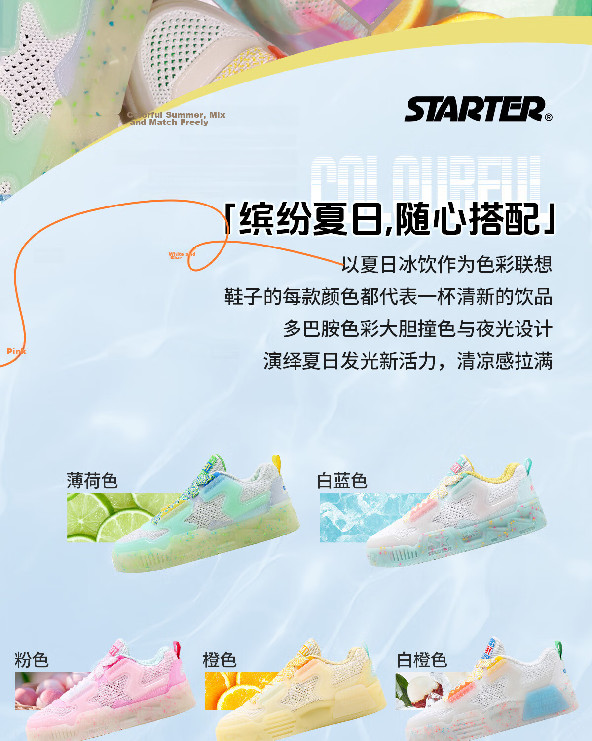 STARTER Ice Drink Series Glow-In Jelly Shoes Casual Sports Sneakers for Men And Women, Couples Matching Style Breathable Light Green Size 43 2