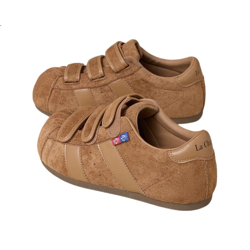La Chapelle Women's Retro Suede Velcro Casual Sneakers - Camel, Size 39