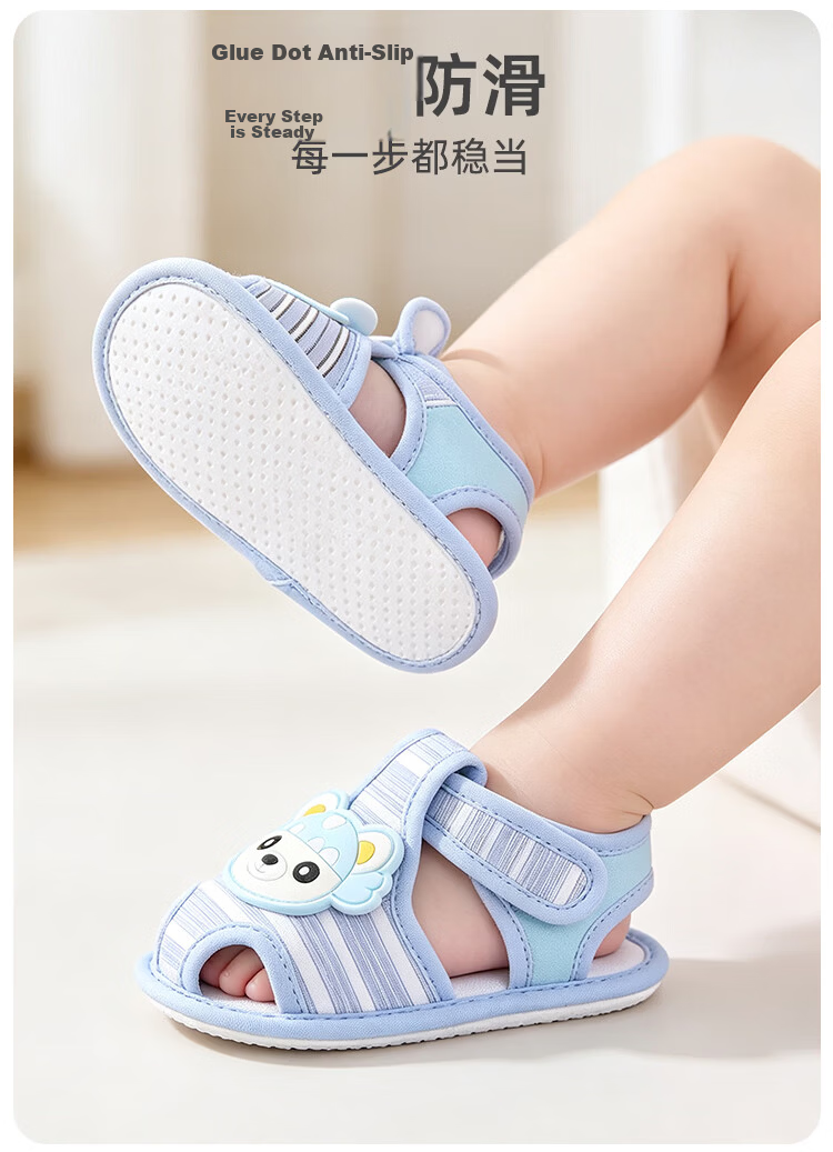 9i9 Baby Toddler Walking Shoes Summer Soft Sole Non-Slip Closed-Toe Sandals 0-1 Year Old Infant Pre-Walking Shoes Indoor Cartoon Bear Blue Size 12 6