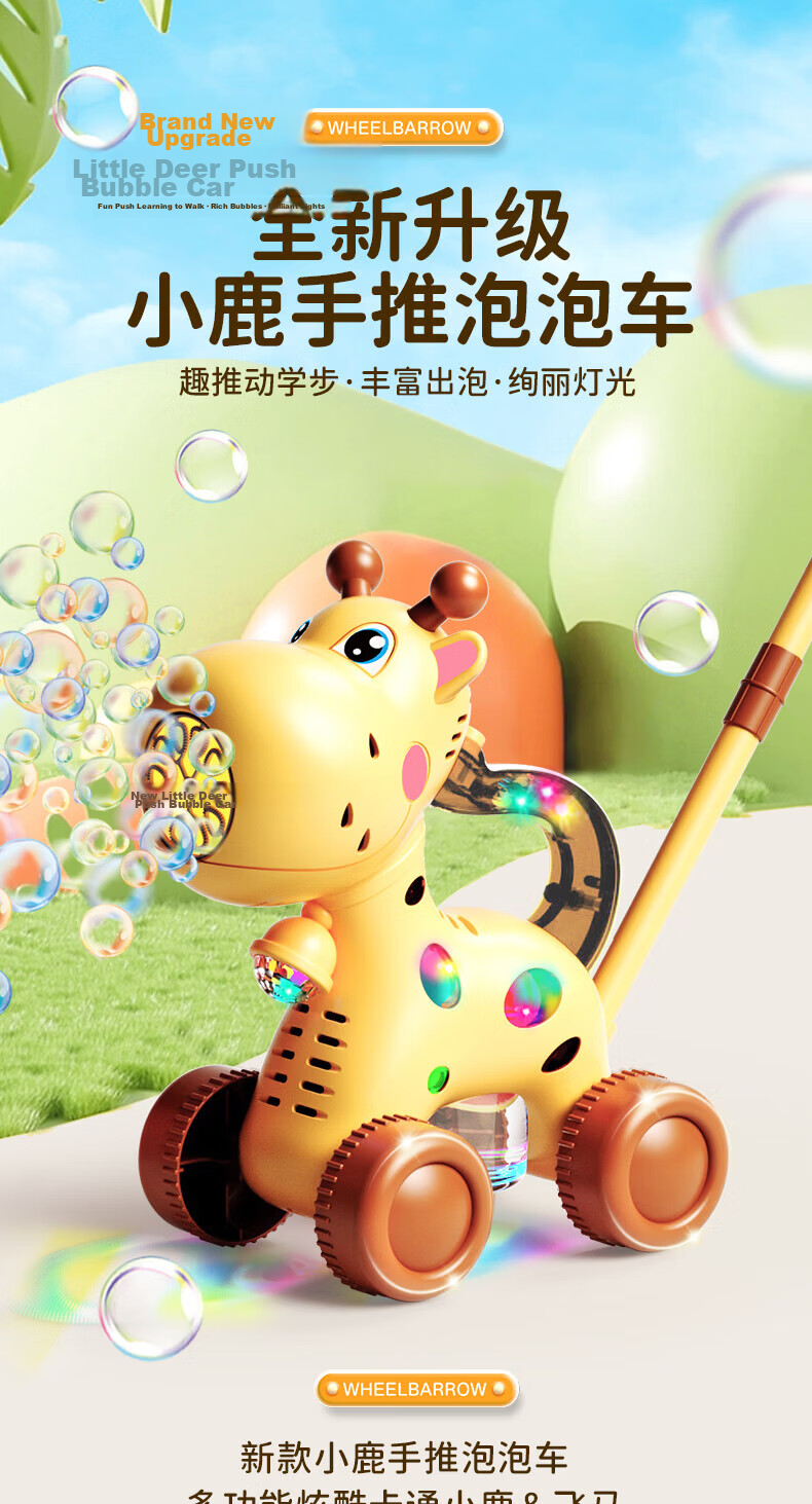 Besnay Handheld Bubble Machine for Ages 1-3, Non-Toxic Automatic Rechargeable Bubble Car Push Toy Birthday Gift 1