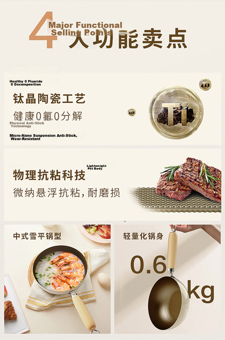 Bear 24cm Ceramic Non-Fluorine Coated Cast Iron Frying Pan Flat Bottom Stir Fry Pan for Gas and Induction Cookers White 4