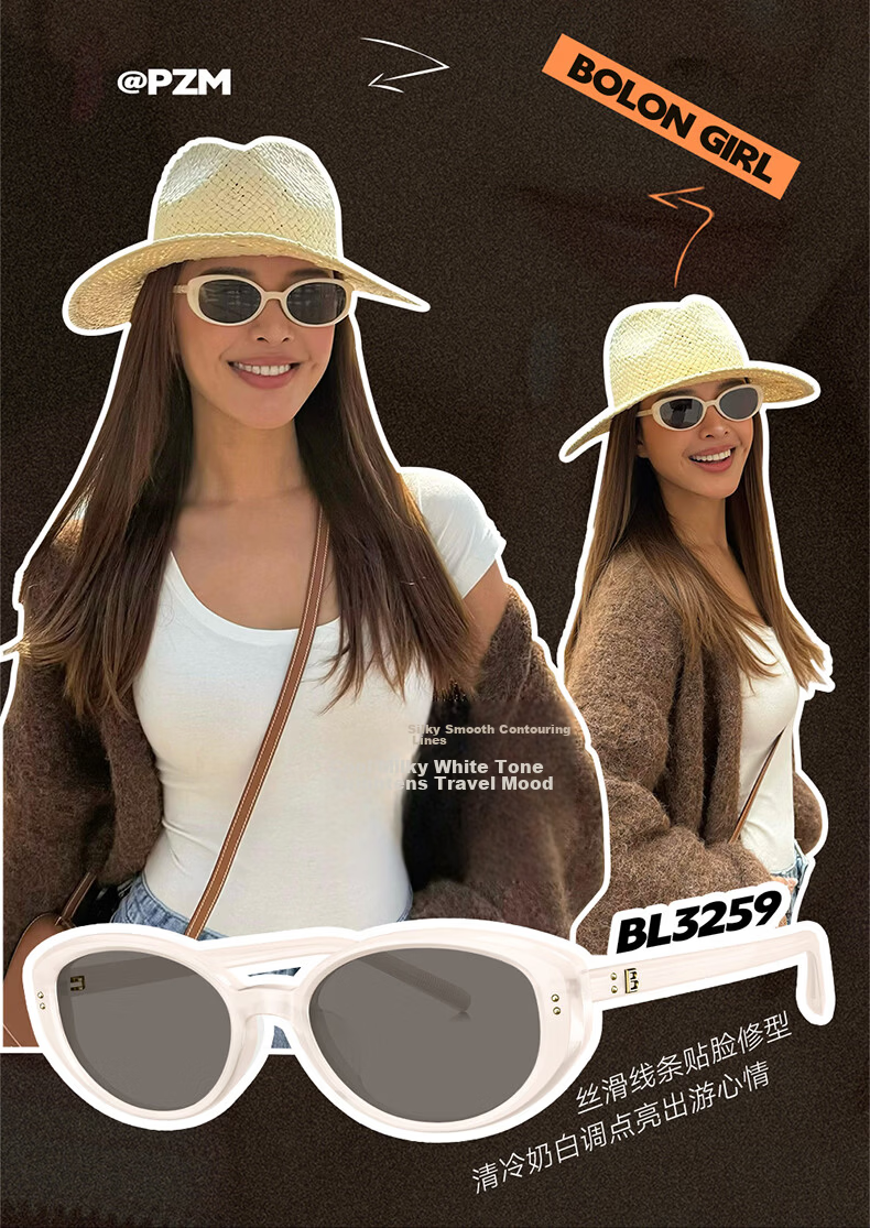 BOLON Bolon Eyewear 26 New Yang Zi Same Style Retro Fashion Small Frame Sun Glasses UV Protection Sunglasses Women BL3259C10 2