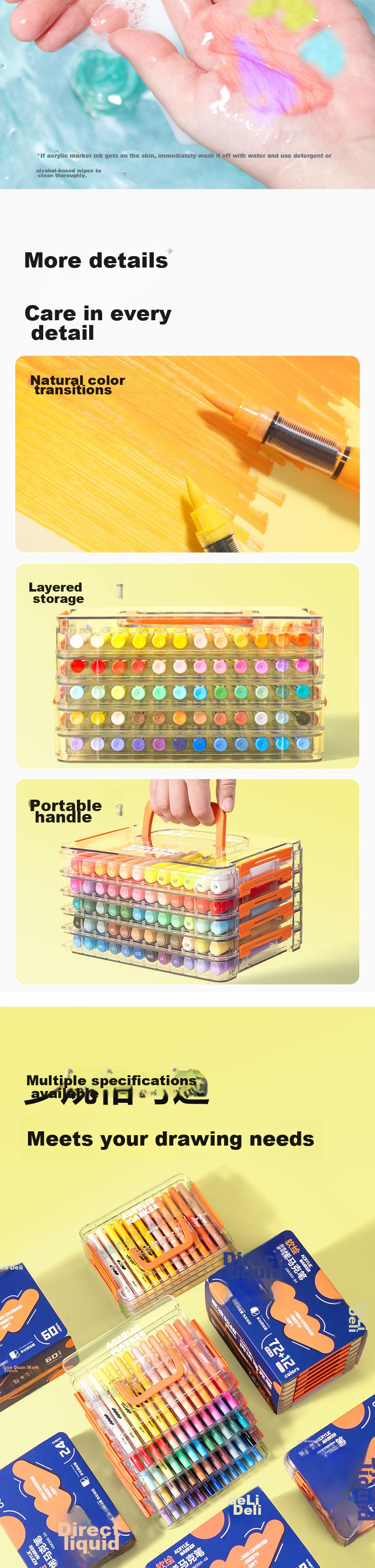 Deli 48-Color Stackable Direct Liquid Acrylic Marker Soft Tip Opaque Student Fluorescent Graffiti Gift Birthday HM365-48 Watercolor Pen Art Education Children's Day 5