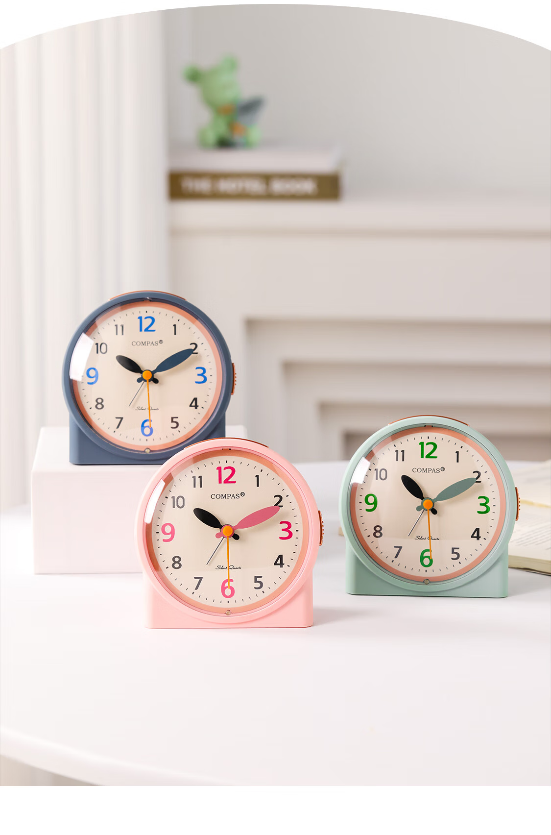 Compas Desktop Alarm Clock, Quartz Clock for Children And Students, Simple Bedroom Bedside Timepiece, Essential for Back-To Season, 2362 Blue Back-To Editio 13