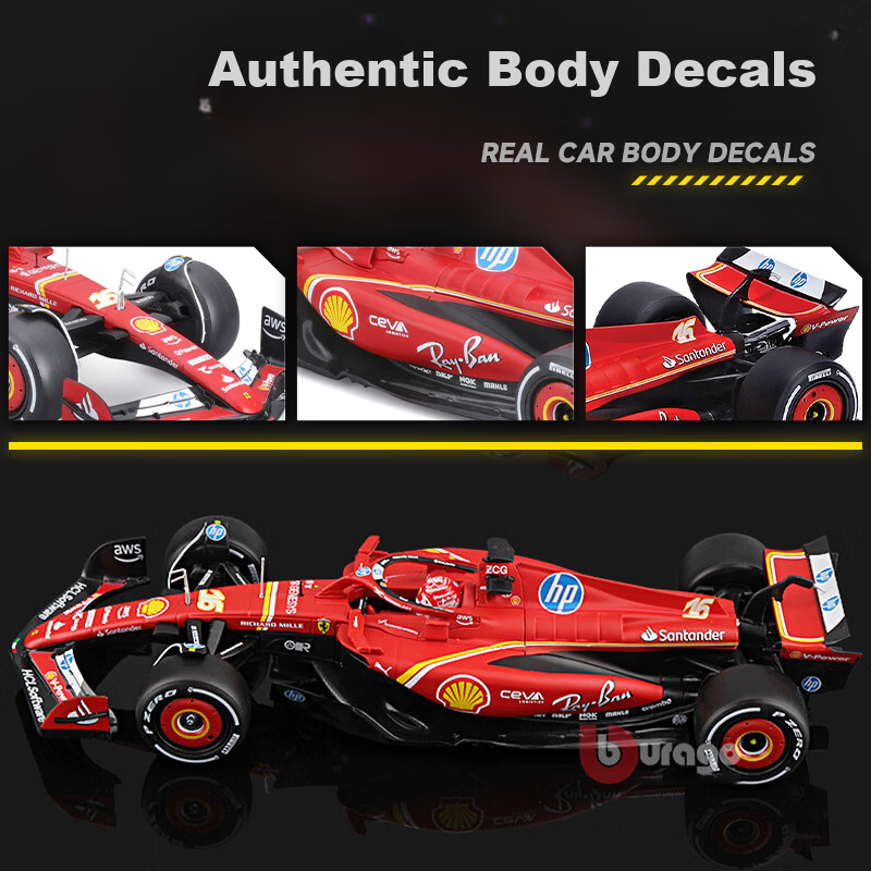 Bburago 1:24 F1 Ferrari SF24 Leclerc No.16 Deluxe Edition Diecast Car Model 5